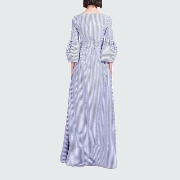 Staud Plumeria Blue White Stripe Bell-Sleeve A-Line Maxi Dress - Picture 3 of 4